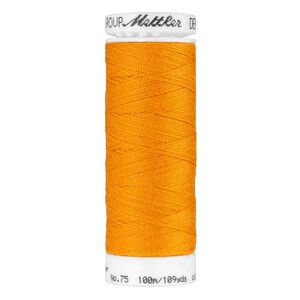 May include: A spool of orange thread with a white label that reads "No. 75 100m/1093 yds".