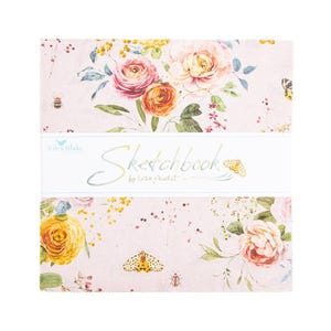 May include: A floral patterned sketchbook by Lisa Audit. The cover features a light pink background with watercolor roses in shades of pink, yellow, and orange, along with butterflies and small insects. The title "Sketchbook" is displayed in elegant script.