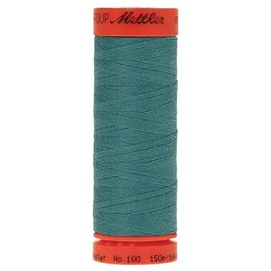 May include: A spool of teal blue thread with a red and white label that reads "Mettler" and "No. 100 150m/164yd".
