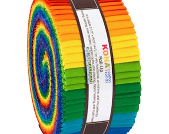 Kona Solid 2.5" Strip Roll (Jelly Roll / Roll Up) in Bright Rainbow by Robert Kaufman (ru-784-40)