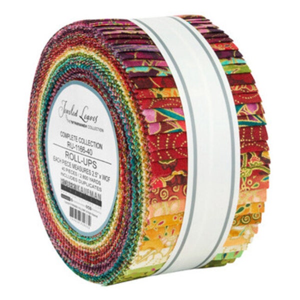 Jeweled Leaves 2.5" Strip Roll (Jelly Roll / Roll Up) by Parvaneh Holloway for Robert Kaufman (ru-1166-40)