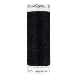 May include: A black spool of thread with white labels that read "GROUP - Mettler - DEBE" and "No. 75 100m/109yds".