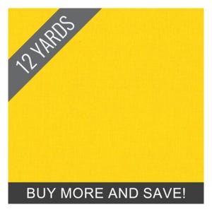 May include: A square image with a bright yellow background. The text "12 YARDS" is in white, angled across the top left in a gray banner. The text "BUY MORE AND SAVE!" is in white, in a gray banner at the bottom.
