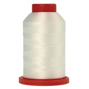 May include: A spool of white thread with a red base and top. The thread is tightly wound, and the spool has a cylindrical shape. The image is against a white background.