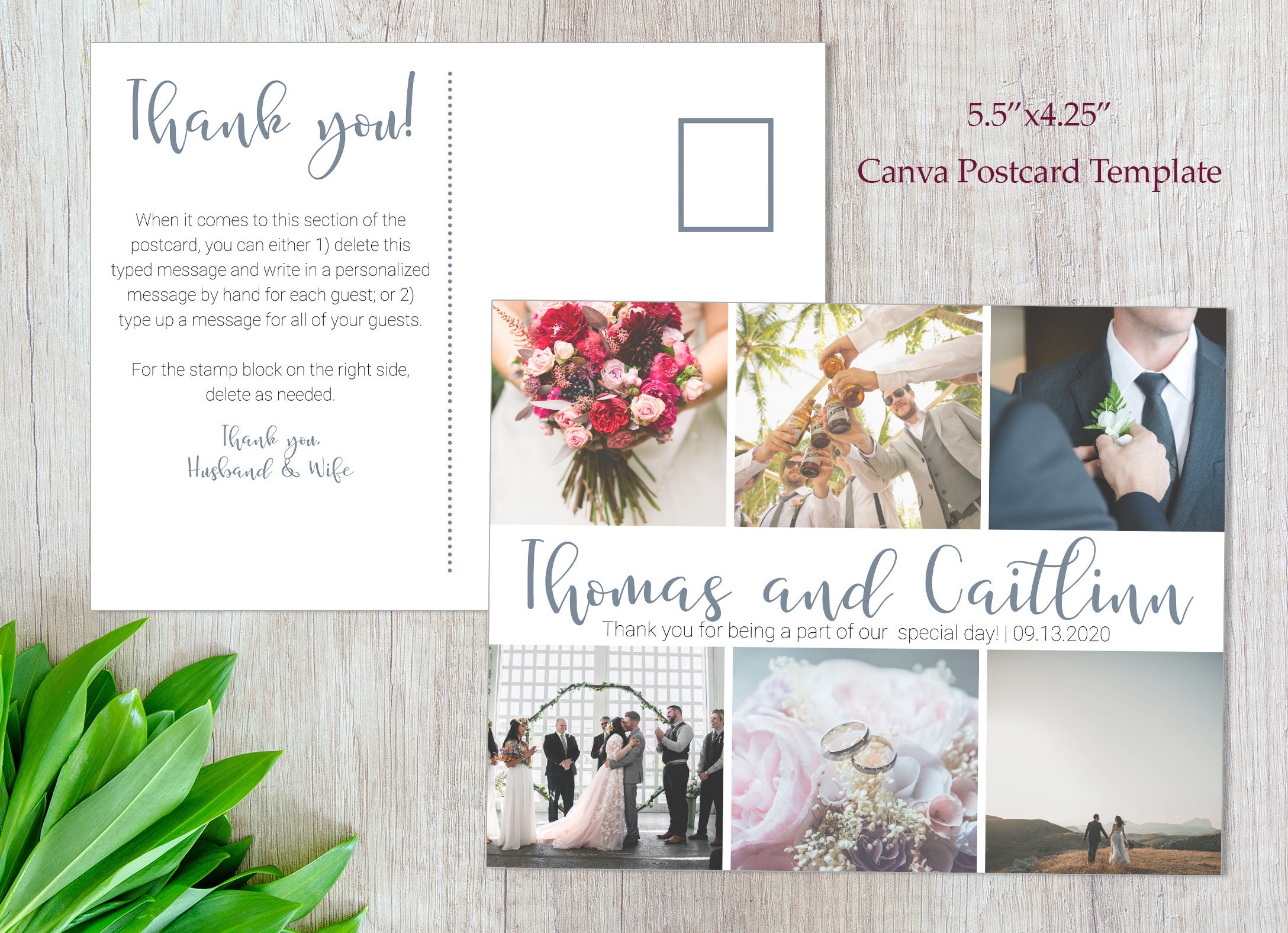 Wedding Thank You Card Canva Template Customizable Etsy