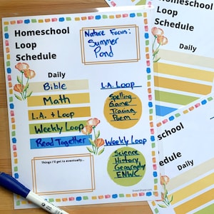 Programação do ensino em casa para impressão, Programação diária do ensino em casa, Planejador do ensino em casa, Programação do loop do ensino em casa,