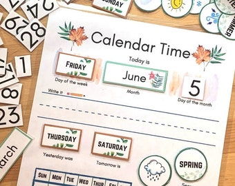 Calendario de tiempo en círculo, calendario preescolar, calendario de tiempo en círculo, cesta de la mañana imprimible, calendario de días de la semana