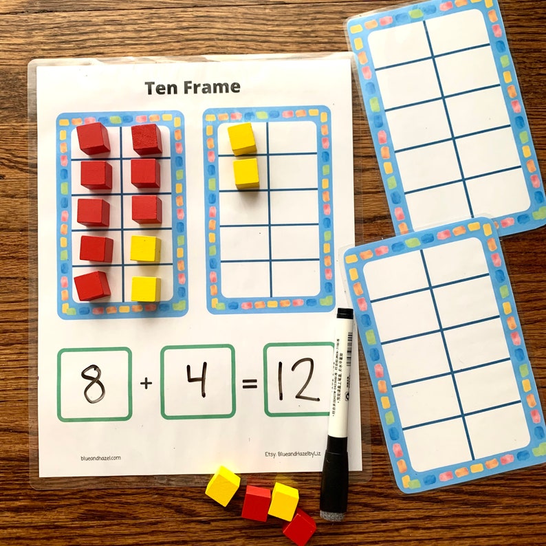 Eight Ten Frame Ten Frame Math Printable, Math Dice Game, Math Card Game, Homeschool ...