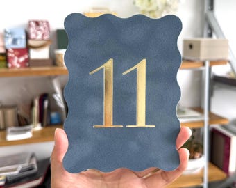 Wedding Table Numbers: Velvet with Gold Foil - Wavy Die Cut Cards