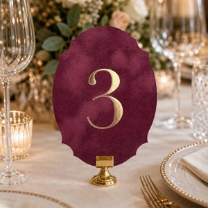 Vintage Velvet Table Numbers:  Gold Foil Stamping - Die Cut Cards