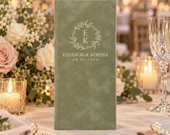 Monogram Velvet Menu Cover, Custom Wedding Bar Menu Holder, Personalized Dinner Menu Folio, Foil Initials Reception Menu Cover