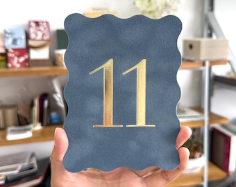Wedding Table Numbers: Velvet with Gold Foil - Wavy Die Cut Cards