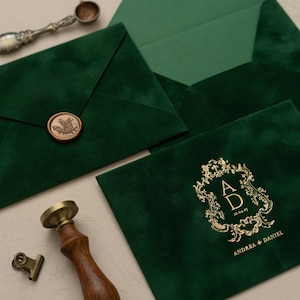 Velvet Invitation Envelopes, Custom Monogram Wedding Envelopes, Foil Pressed A7 C6 C5