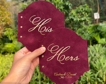 Velvet Vow Books Set Of 2, Gold Foil Stamping, Personalization Names & Date - Ceremony Keepsake | 5.15X6.75 In
