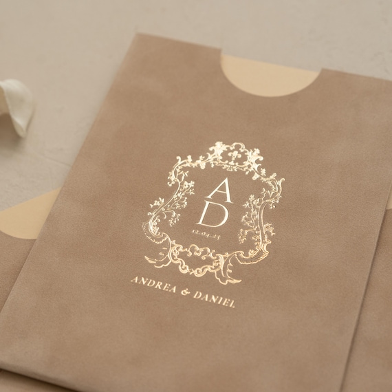 Velvet Pocket Invitation Sleeves, Custom Wedding Invitation Pocket, Foil Pressed A7 C6 C5