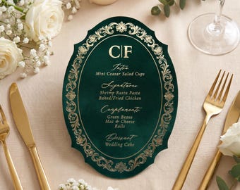 Vintage Oval Wedding | Custom Velvet Dinner Menu | Metallic Gold Foil | 5X7 Inch Card Signage