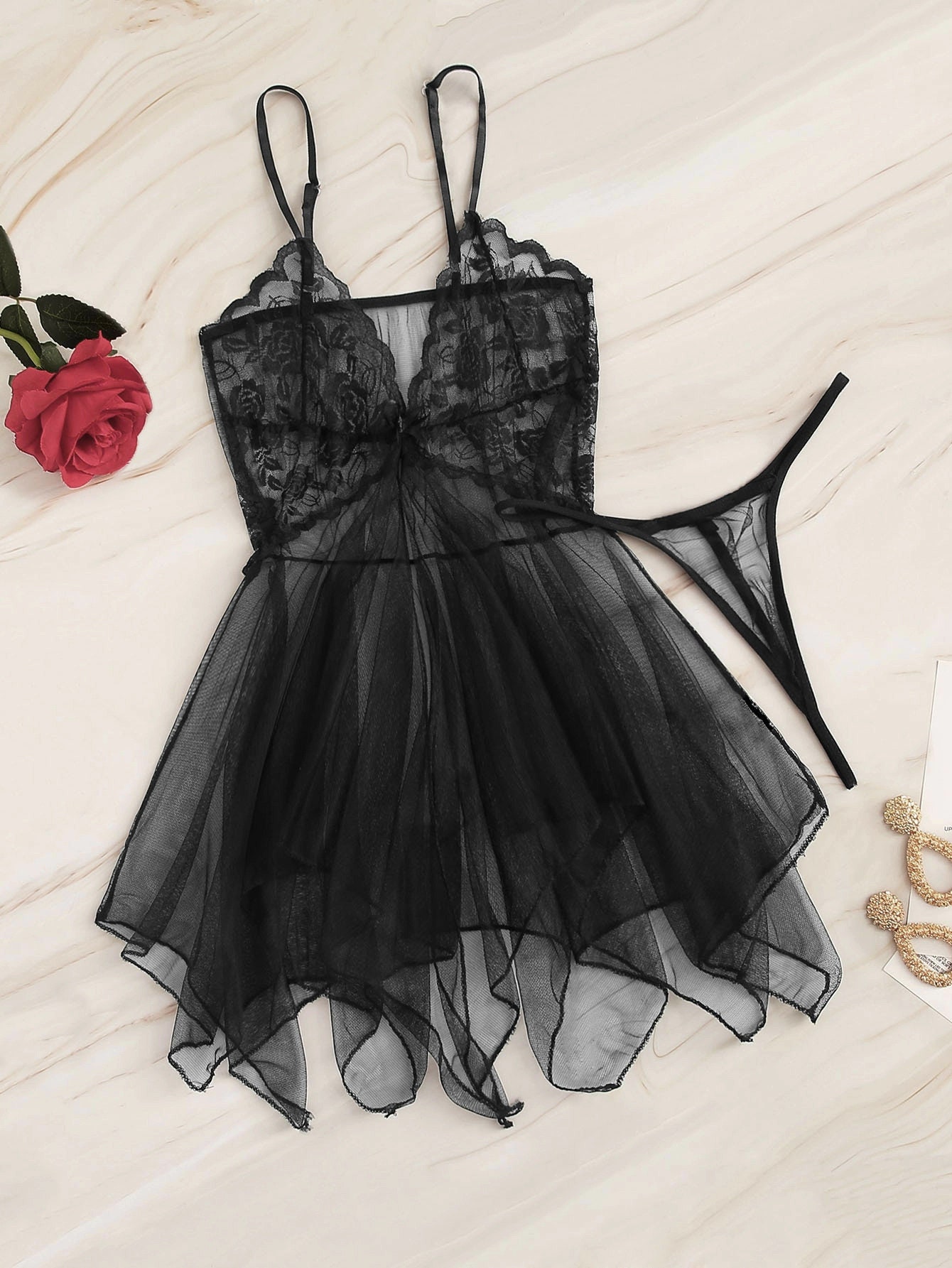 Lace Baby Doll Sheer Slip Dress With Thong SEXY Evening Etsy