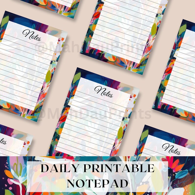 Notes Pade Notes Daily Printable Notepad| 5.8x8.3 |A5| Notes,colourful Florals ...
