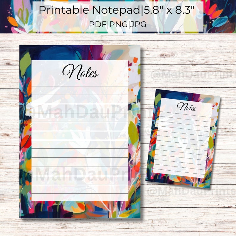 Notes Pade Notes Daily Printable Notepad| 5.8x8.3 |A5| Notes,colourful Florals ...