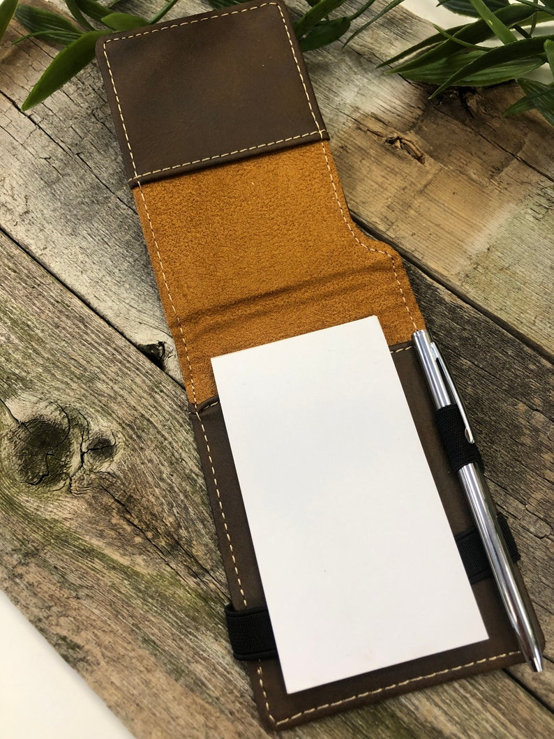 Engraved Leather Notepad With Pen Etsy