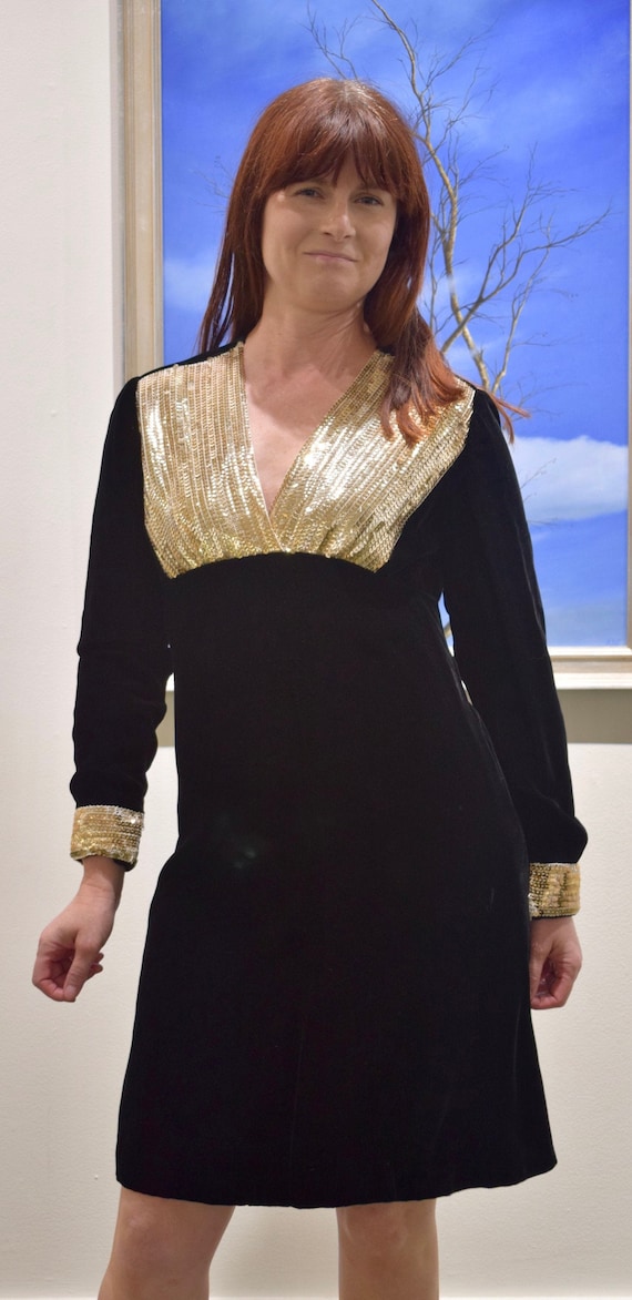 Vintage Sequined Velvet Mr. Mort Dress in Black an