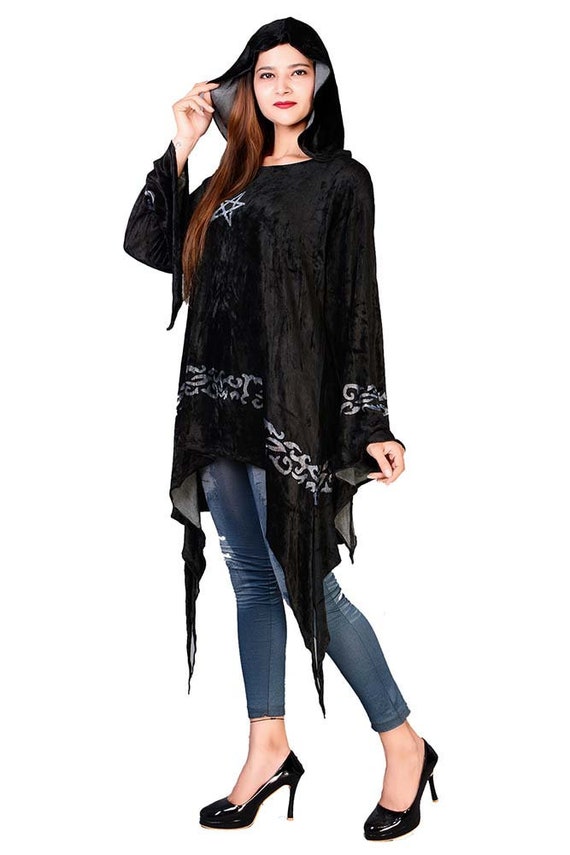 hooded tie dye hand painted velvet blouse