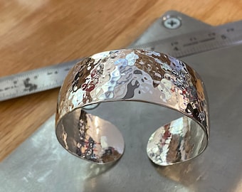 2cm Wide hammered sterling silver domed cuff bracelet (medium)