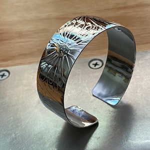 Flower pattern wide sterling silver cuff