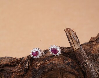 Floral Ruby Sterling Silver Stud Earrings | July Birthstone