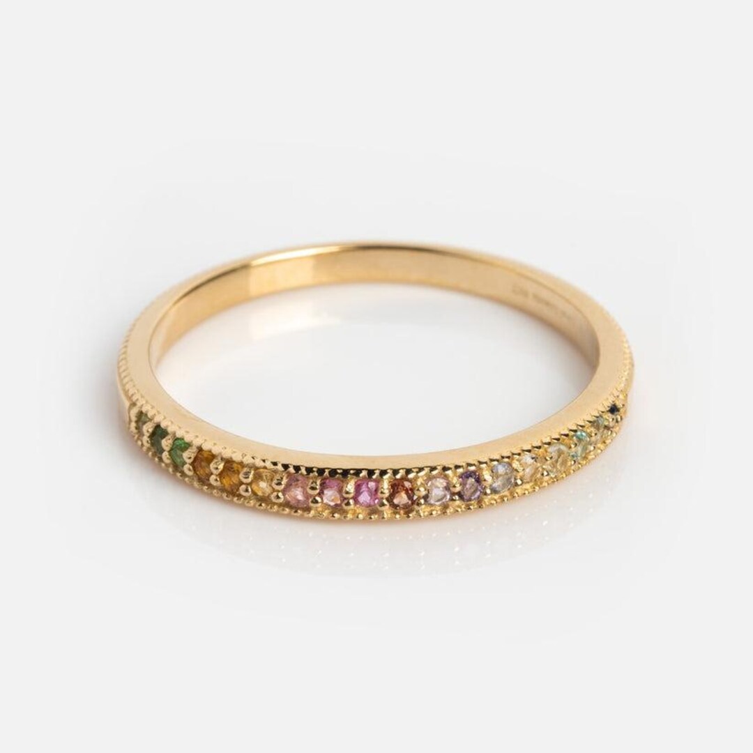 Modern Multicolor and Multi Stones Stacking Ring Solid Gold Plated ...