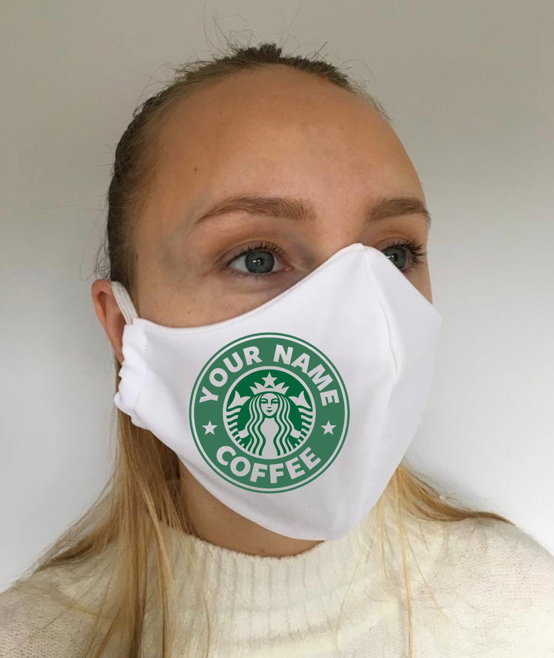 Personalised Starbucks Coffee White Lycra Face Mask Handmade Etsy