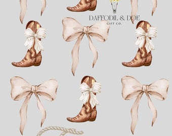 Texas Cowgirl Boots PNG, Coquette Bows Graphic (Digital Download)