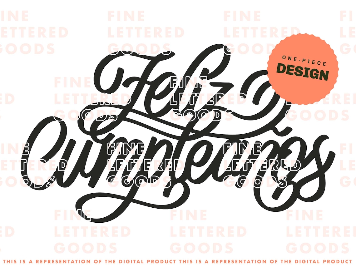 Feliz Cumpleanos Fancy Cursive SVG Handlettering Vector Printable Cut