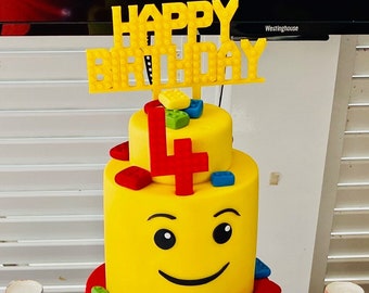 Décoration de gâteau d'anniversaire en brique - signe de joyeux anniversaire - fête de la brique - signe de gâteau de garçons - signe de gâteau de filles - décoration de fête de brique
