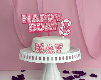 Spider Hero Style Happy Birthday Cake Topper Decoración Set / Decoraciones de cumpleaños de araña / Cumpleaños de superhéroe para niñas /