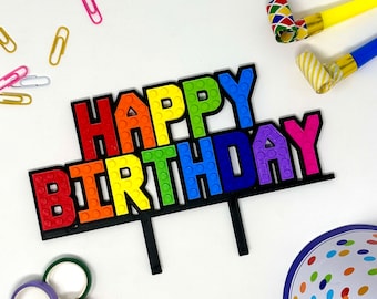 Plaque de gâteau joyeux anniversaire - décoration de gâteau - fête de la brique - signe de gâteau pour enfants - gâteau de fête de la construction - décoration de fête de brique