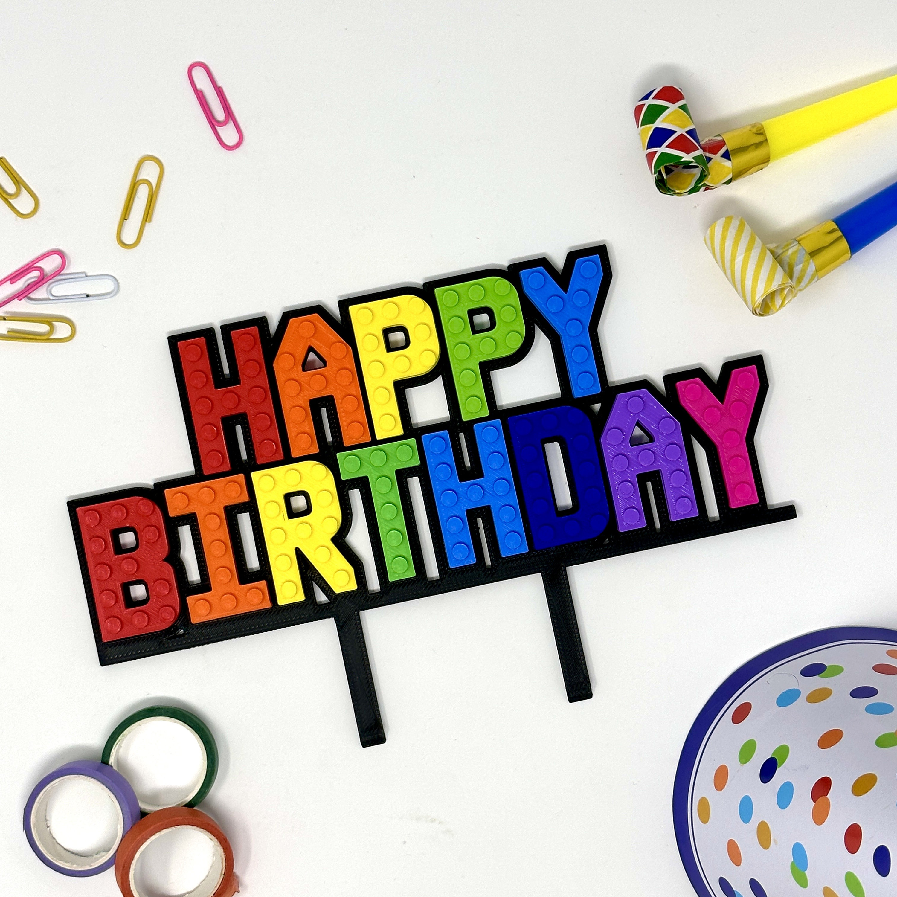 Happy Birthday Cake Sign - Cake Topper - Brick Party - Kids Cake Sign ...