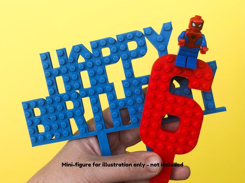 Super Hero Celebration Cake Set Happy Birthday Teken en nummer Cake Topper Brick Construction Spider Verjaardag Party Nummer afbeelding 1