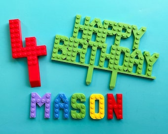 Ultimate Custom Brick Celebration Cake Set | Personalized Happy Birthday Sign, Name and Numbers | Cake Topper