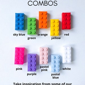 May include: Image featuring colorful toy building blocks in various shades, including sky blue, green, orange, yellow, red, pink, purple, pastel pink, pastel blue, and white. Text reads "POPULAR COLOUR COMBOS" and "Take inspiration from some of our popular colour combinations!"