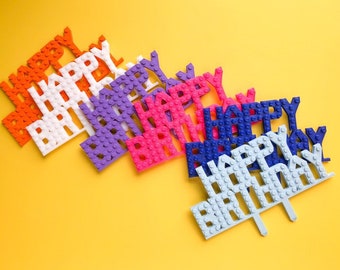 Boy Happy Birthday Cake Topper for 1st Birthday, Happy Birthday Cake Topper Block Letters, Building Bricks Cake Topper for Boys Birthday