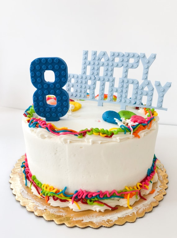 Brick Birthday Cake Topper Happy Birthday Sign Brick Party Boys Cake  Sign Girls Cake Sign Brick Party Decor Primary color: Orange