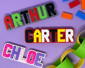 Brick Compatible Styled Custom Name Sign - Hanging Wall Decor Plate - Desk Display - Building Block Fan - Personalised Gift for Kids