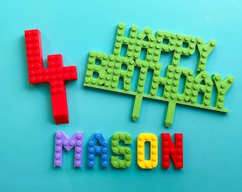 Custom Birthday Cake Toppers - Brick Cake Number and Name for Kids