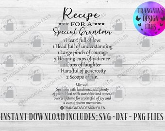 Recipe for a Special Grandma SVG DXF PNG (Digital Download)