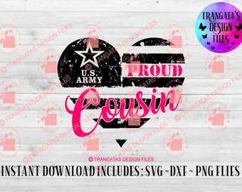 Proud Army Cousin Heart Flag: Distressed Military SVG (Digital Download)