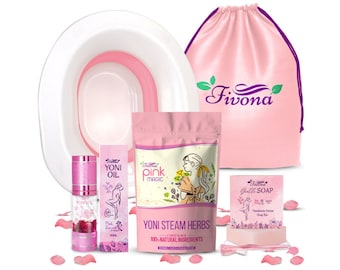 Fivona 5-in-1 Yoni Steam Kit - Expandable Seat, Steaming Herbs, Feminine Oil, Herbal Soap & Storage Bag