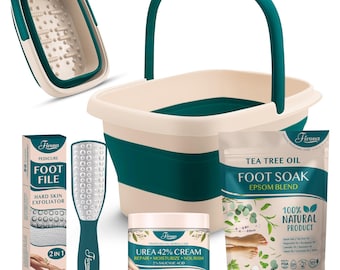 Fivona Foot Care Kit 4 in 1 - Foot Soak Blend with Epsom Salt, Tea Tree Oil - Collapsible Foot Soak Basin - 42% Urea Cream - Foot File