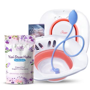 Yoni Steam Kit 3 in 1 Bundle of Expandable Seat with Hand Flusher and Blue Moon Recipe Steaming Herbs