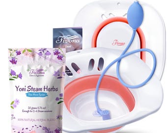 Yoni Steam Kit 3 in 1 Bundle of Expandable Seat with Hand Flusher and Blue Moon Recipe Steaming Herbs
